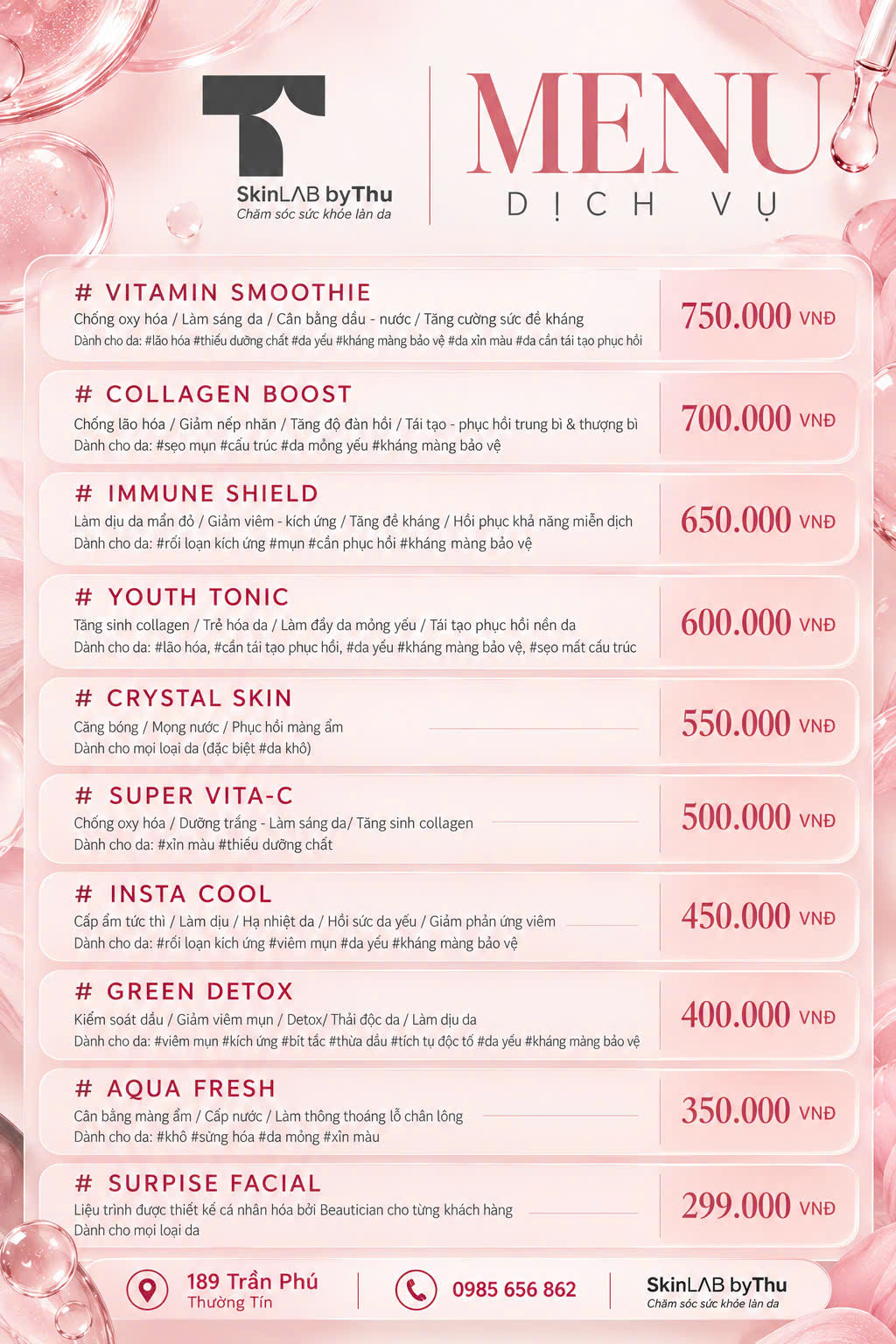 Menu chăm sóc da SkinLAB by Thu